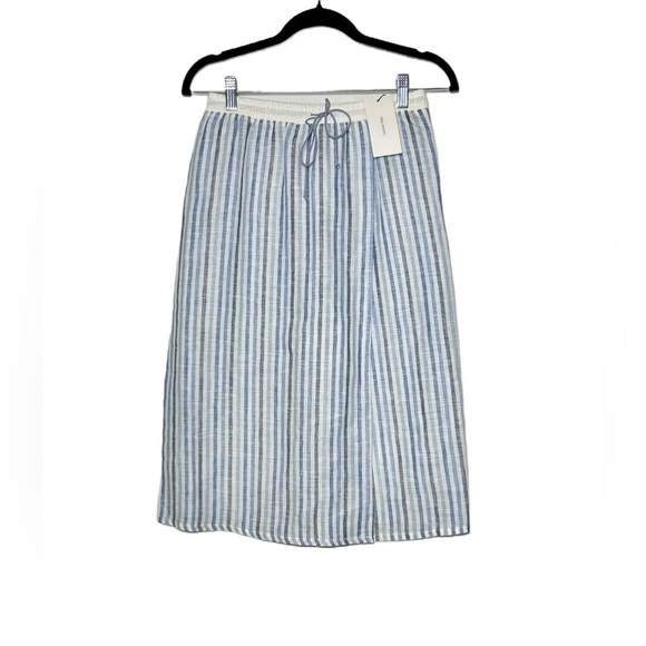 NWT Sita Murt Linen Blue & White Striped Midi Pull-On Skirt w/ Drawstring 8 (40) - Picture 4 of 15